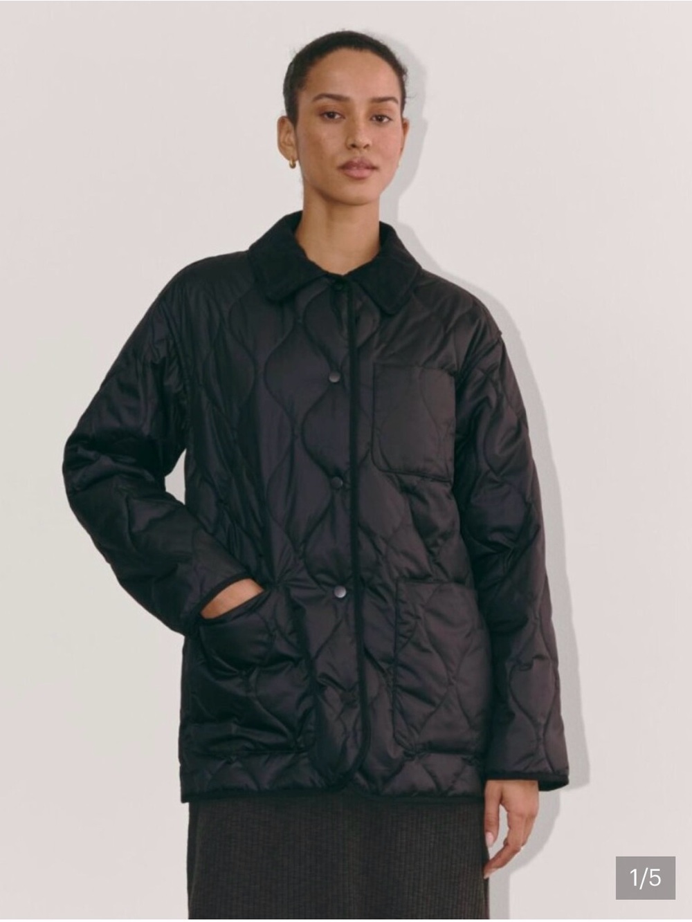 Everlane Black Quilted Snap-Front Liner Chore Jacket